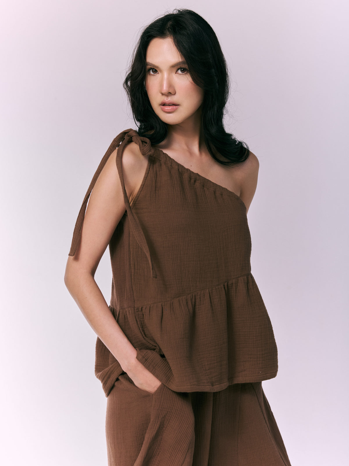 NIAP Off-Shoulder Cotton Brown Top
